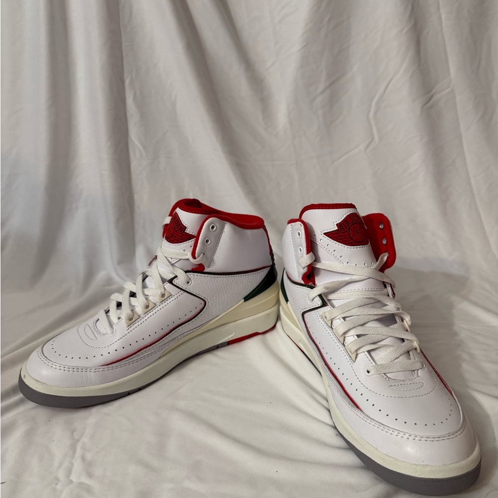 White and Red High-Top Sneakers